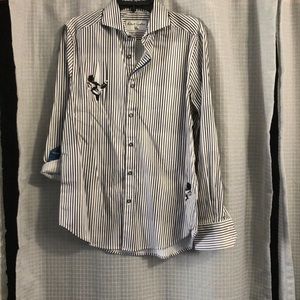 Robert Graham/ Style:Guitar Riff Color :White/Black pinstripes